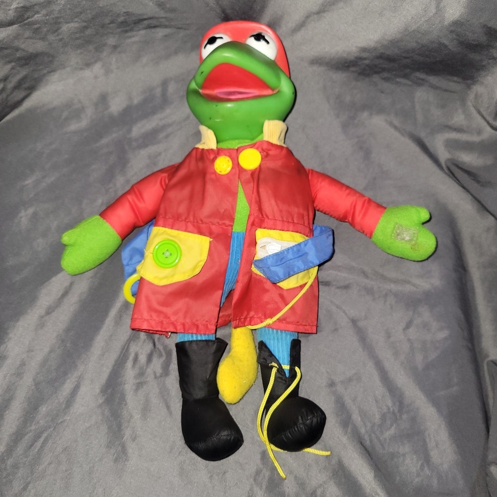 Vtg 90s Kermit the Frog Firefighter Plush 14" Fireman Mattel Toy Learn To Dress
